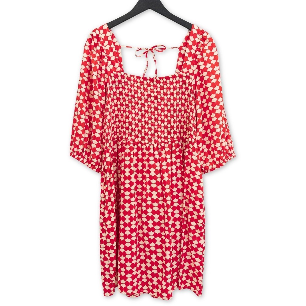 Ava & Viv Dress Womens 1X‎ Red Smocked Midi Retro Xmas Mid Century Mod